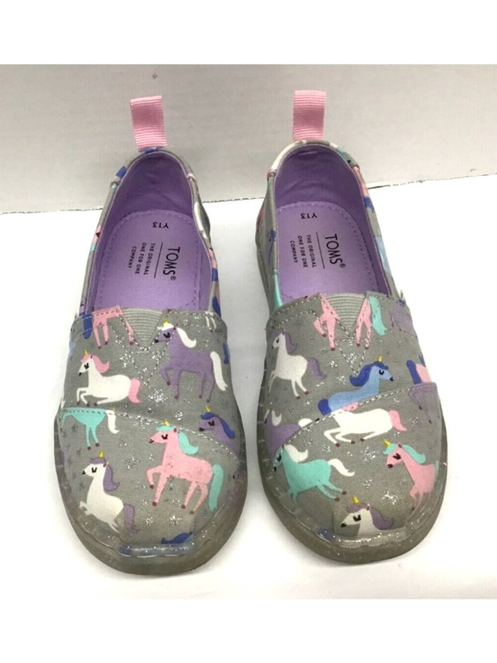 Toms Alpargata Youth 13 Gray Lavendar Pink Unicorn Shoes